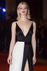 Load image into Gallery viewer, Deep V-Neck Satin Patchwork Long Black and White Dress with Slit