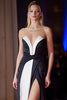 Load image into Gallery viewer, Satin Strapless Patchwork Ruched Long Black and White Dress with Slit
