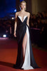 Load image into Gallery viewer, Black and White Patchwork Ruched Strapless Long Evening Dress with Slit