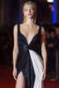 Load image into Gallery viewer, Simple Black and White Satin Ruched Patchwork Long Evening Dress with Slit