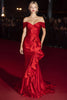 Load image into Gallery viewer, Red Off the Shoulder Satin Mermaid Ruffled Long Gala Dress