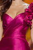 Load image into Gallery viewer, Fuchsia Satin Ruched Mermaid One Shoulder Long Pageant Dress with Ruffles