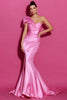 Load image into Gallery viewer, Hot Pink One Shoulder Ruched Satin Mermaid Long Pageant Dress