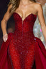 Load image into Gallery viewer, Sparkly Dark Red A Line Satin Strapless Sequin Long Pageant Dress with Cape