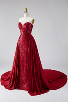Load image into Gallery viewer, Sparkly Royal Blue Sequin Mermaid Strapless Sequin Long Pageant Dress with Cape