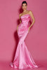 Load image into Gallery viewer, Simple Hot Pink Satin Strapless Mermaid Ruched Long Pageant Dress