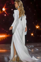 Load image into Gallery viewer, Sparkly White Mermaid Ruched Long Sleeves Pageant Dress with Slit