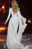 Load image into Gallery viewer, Sparkly White Mermaid Ruched Long Sleeves Pageant Dress with Slit