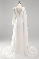 Load image into Gallery viewer, Sparkly White Mermaid Ruched Long Sleeves Pageant Dress with Slit