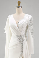 Load image into Gallery viewer, Sparkly White Mermaid Ruched Long Sleeves Pageant Dress with Slit