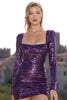 Load image into Gallery viewer, Sparkly Dark Purple Square Neck Sequins Bodycon Short Cocktail Dress