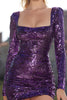 Load image into Gallery viewer, Sparkly Dark Purple Square Neck Sequins Bodycon Short Cocktail Dress