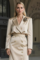 Load image into Gallery viewer, Champagne Mermaid Satin Notched Lapel Midi Work Dress with 3D Flower