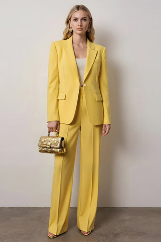 2 Piece Yellow Satin Notched Lapel One Button Business Suits with Sleeves