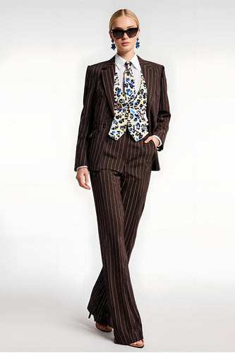 2 Piece Coffee Satin Notched Lapel Striped Business Suits with Pockets