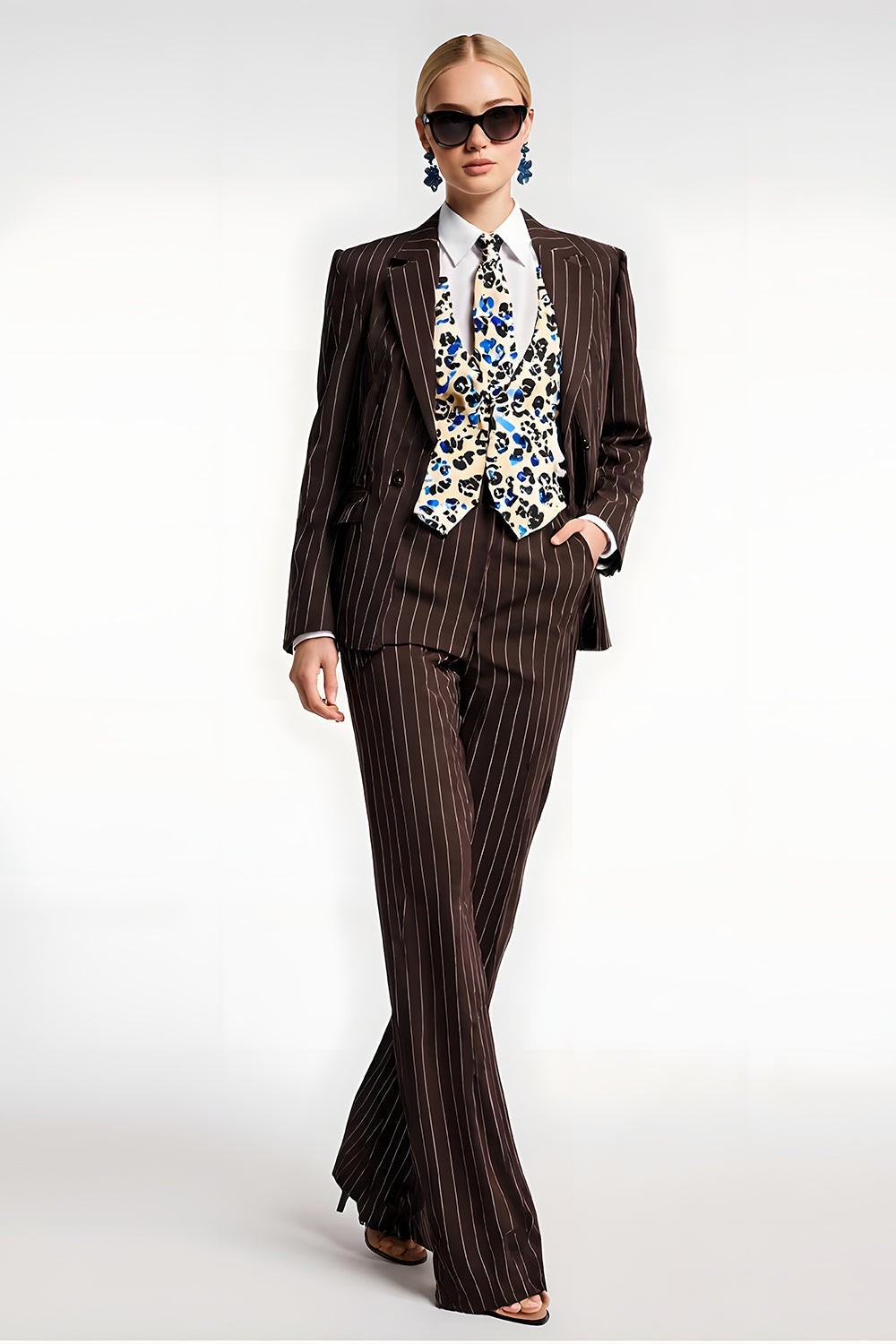2 Piece Coffee Satin Notched Lapel Striped Business Suits with Pockets