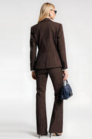 Load image into Gallery viewer, 2 Piece Coffee Satin Notched Lapel Striped Business Suits with Pockets