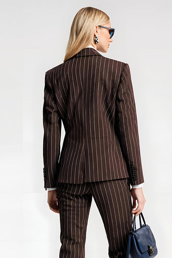 2 Piece Coffee Satin Notched Lapel Striped Business Suits with Pockets