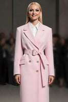 Load image into Gallery viewer, Pink Satin Notched Lapel Buttons Long Sleeves Women Blazer with Belt