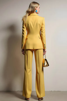 2 Piece Yellow Satin Notched Lapel One Button Business Suits