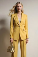 Load image into Gallery viewer, 2 Piece Yellow Satin Notched Lapel One Button Business Suits