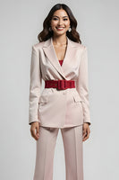 Load image into Gallery viewer, 2 Piece Blush Satin Notched Long Sleeves Lapel Business Suits with Belt