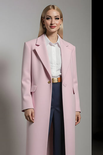 Pink Notched Lapel One Button Notched Lapel Women Blazer