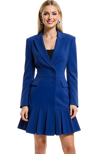 Royal Blue Notched Lapel Single Breasted Short Blazer Dress with Sleeves