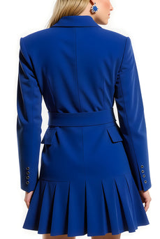 Royal Blue Notched Lapel Single Breasted Short Blazer Dress with Sleeves