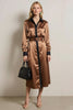Load image into Gallery viewer, Coffee Satin Sheath Collar Neck Long Sleeves Midi Work Dress with Belt