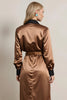 Load image into Gallery viewer, Coffee Satin Sheath Collar Neck Long Sleeves Midi Work Dress with Belt
