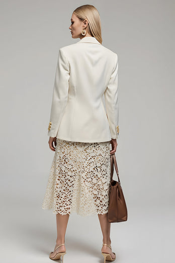 Ivory Satin Notched Lapel Long Sleeves Women Blazer with Buttons