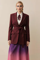 Load image into Gallery viewer, Burgundy Satin Peak Lapel One Button Long Sleeves Women Blazer with Sash