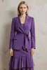 Load image into Gallery viewer, Dark Purple 2 Piece Peak Lapel Ruffled Long Sleeves Prom Suits with Sash