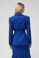 Load image into Gallery viewer, 2 Piece Satin Royal Blue Notched Lapel Midi Business Suits with Sleeves