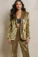 Load image into Gallery viewer, 2 Piece Sparkly Golden Peak Lapel Sequins Women Prom Suits