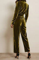 Load image into Gallery viewer, Green Velvet Peak Lapel Long Sleeves Prom Jumpsuits with Pockets