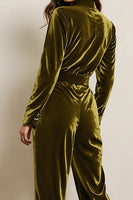 Load image into Gallery viewer, Green Velvet Peak Lapel Long Sleeves Prom Jumpsuits with Pockets