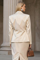 Load image into Gallery viewer, 2 Piece Champagne Pencil Single Breasted Midi Business Suits with Slit