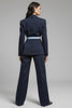 Load image into Gallery viewer, 2 Piece Navy Notched Lapel Bow Long Sleeves Business Suits with Sash