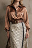 Load image into Gallery viewer, 2 Piece Brown White Dots Pencil Collar Neck Midi Workwear with Belt