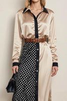 Load image into Gallery viewer, Champagne Pencil Collar Neck Long Sleeves Midi Work Dress with Belts