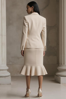 Champagne 2 Piece Mermaid Notched Lapel Midi Business Suits with Ruffles