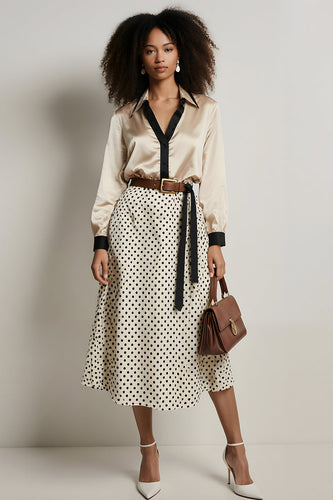 2 Piece Champagne A-Line Satin Long Sleeves Midi Workwear