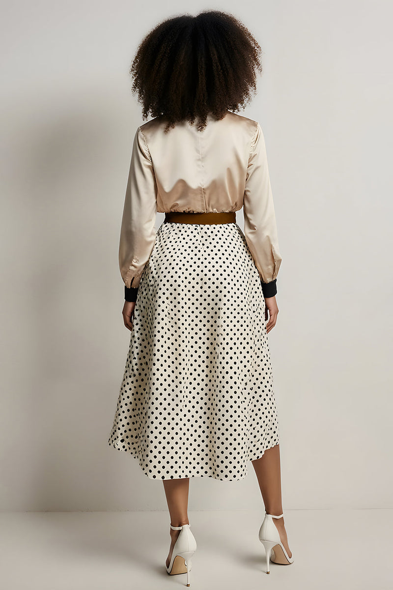 Load image into Gallery viewer, 2 Piece Champagne A-Line Satin Long Sleeves Midi Workwear