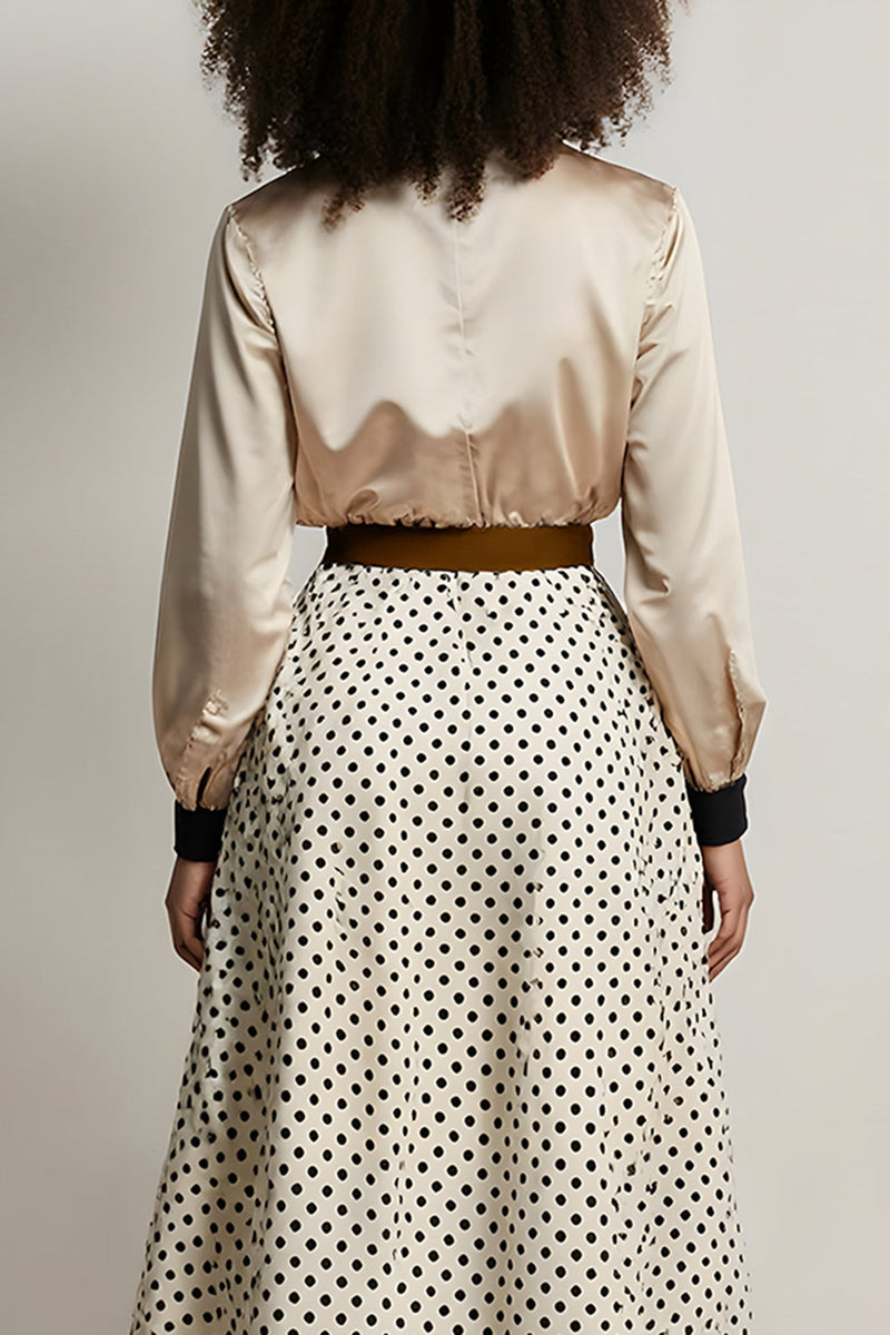 Load image into Gallery viewer, 2 Piece Champagne A-Line Satin Long Sleeves Midi Workwear