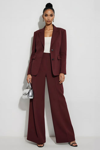 2 Piece Burgundy Single Breasted Notched Lapel Long Sleeves Business Suits