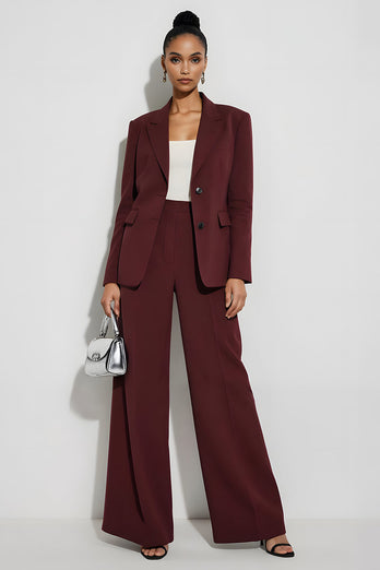 2 Piece Burgundy Single Breasted Notched Lapel Long Sleeves Business Suits