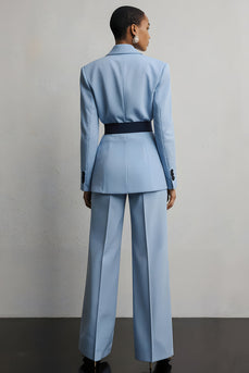 Light Blue Peak Lapel  2 Piece Long Sleeves Business Suits with Sash