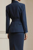 Load image into Gallery viewer, 2 Piece Navy Pencil Notched Lapel Long Sleeves Midi Business Suits with Belt